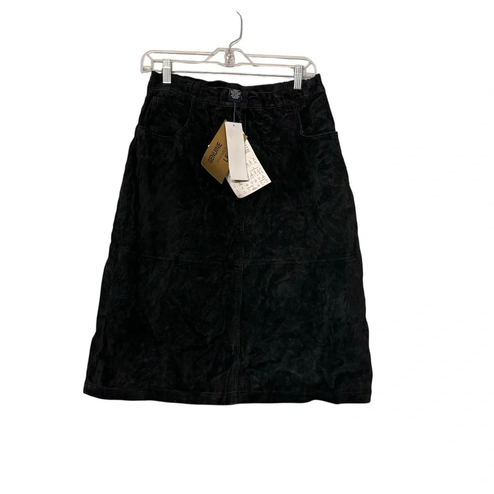 VTG Denim‎ & Co Leather Suede Black Skirt 3 Pockets Midi NWT 90s Biker Medium